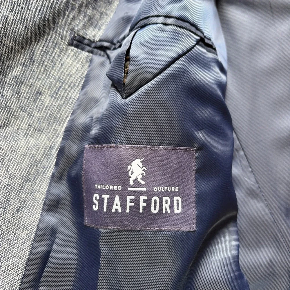 Stafford Signature Blue Classic Fit Linen Blend Lightweight Blazer Sport 54L